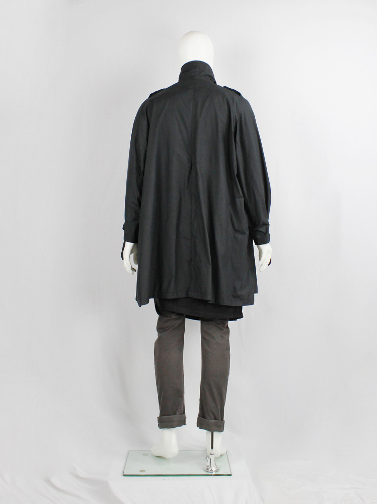 vintage Ann Demeulemeester black oversized raincoat for men with military details (8)