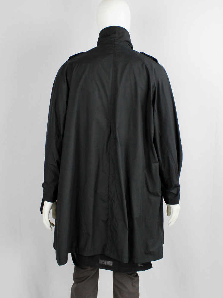 vintage Ann Demeulemeester black oversized raincoat for men with military details (9)