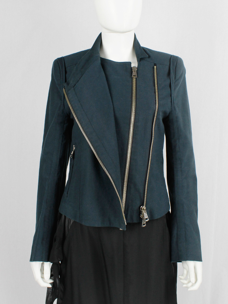 vintage Ann Demeulemeester pine green biker jacket with double zippers spring 2003 (10)