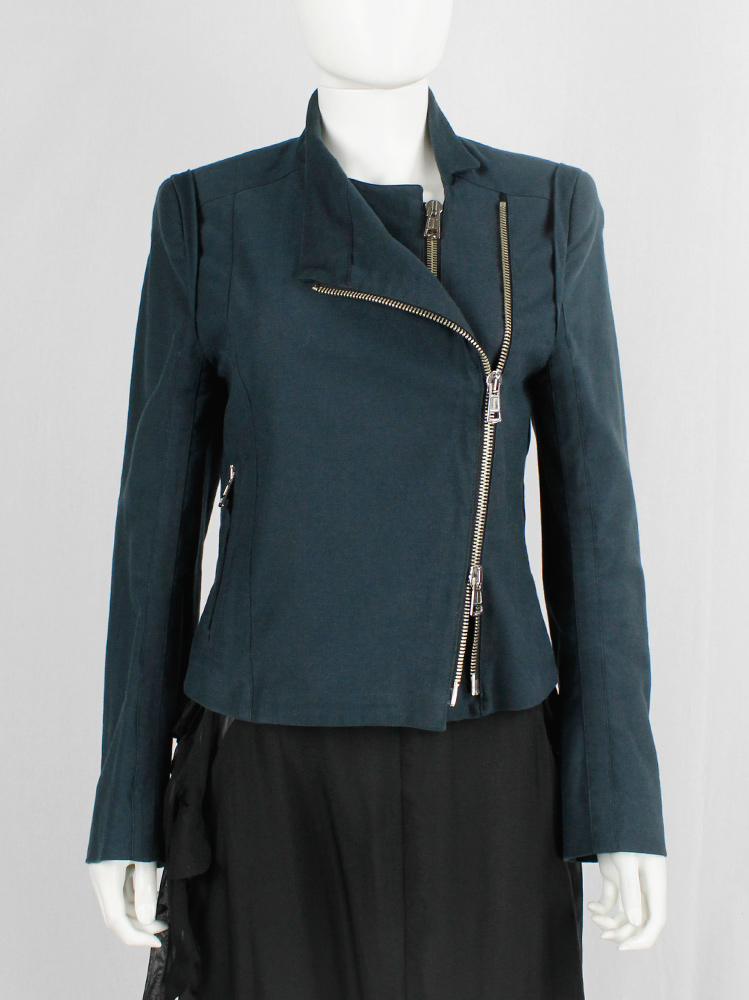 vintage Ann Demeulemeester pine green biker jacket with double zippers spring 2003 (12)