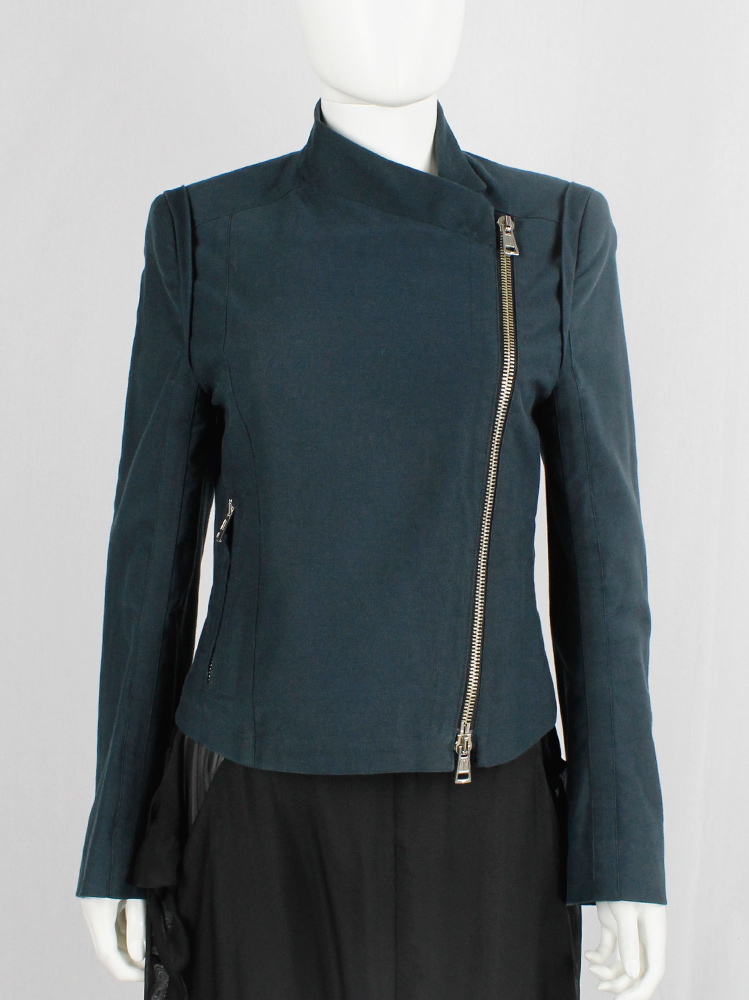 vintage Ann Demeulemeester pine green biker jacket with double zippers spring 2003 (6)