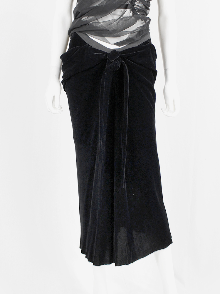 vintage Rick Owens MOOG black velvet draped skirt with front ties fall 2005 (1)
