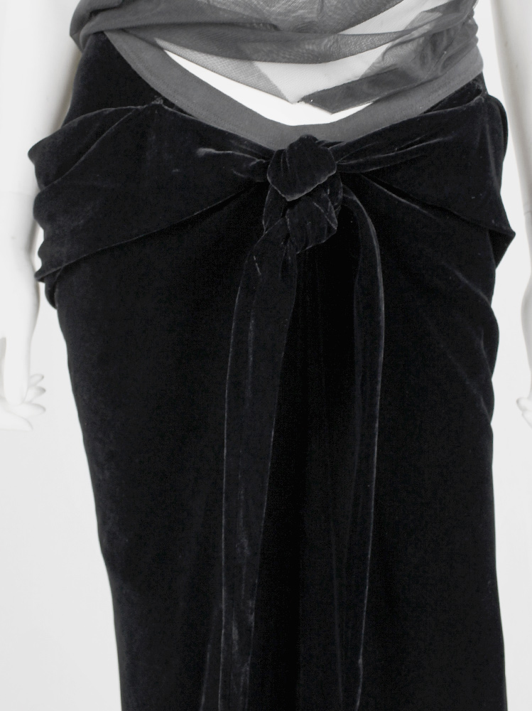 vintage Rick Owens MOOG black velvet draped skirt with front ties fall 2005 (2)