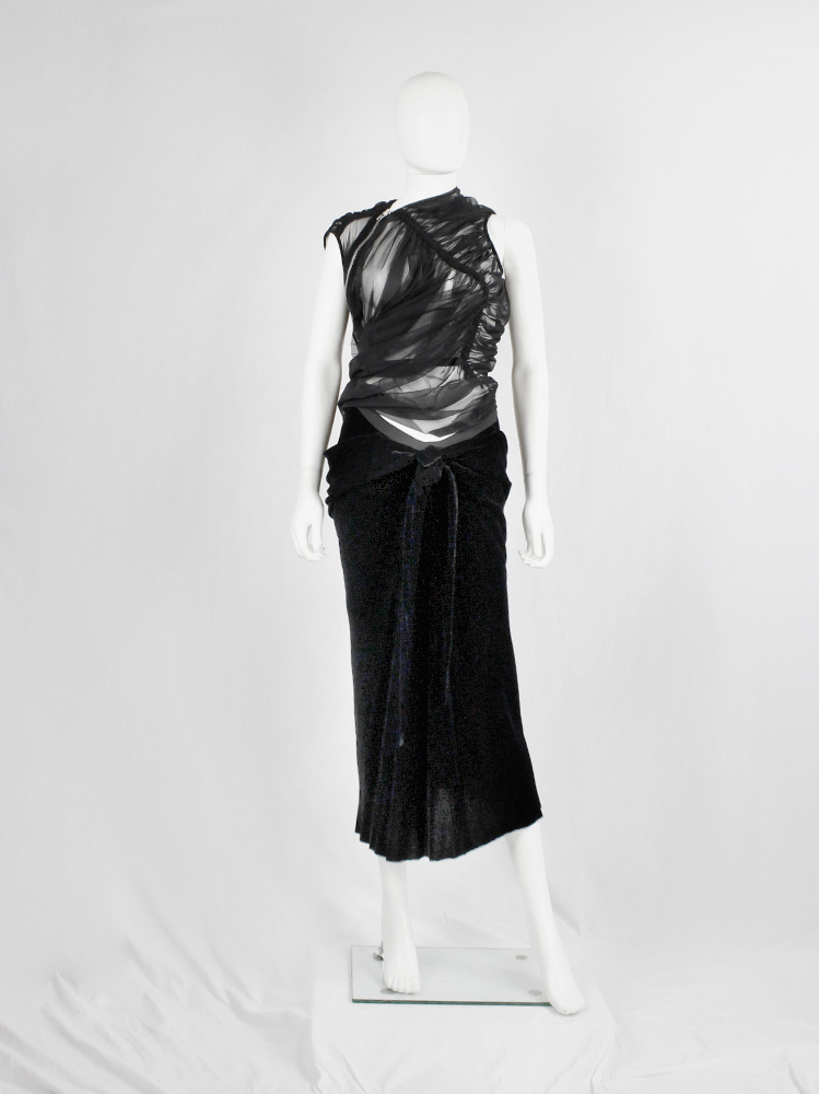 vintage Rick Owens MOOG black velvet draped skirt with front ties fall 2005 (4)
