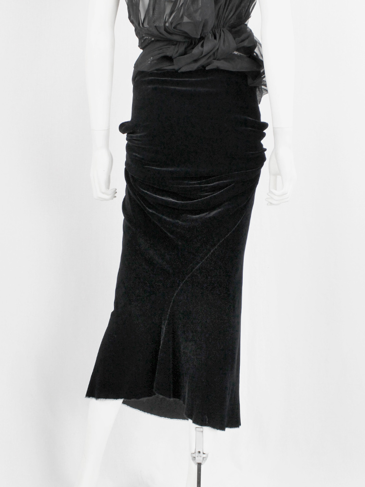 vintage Rick Owens MOOG black velvet draped skirt with front ties fall 2005 (6)