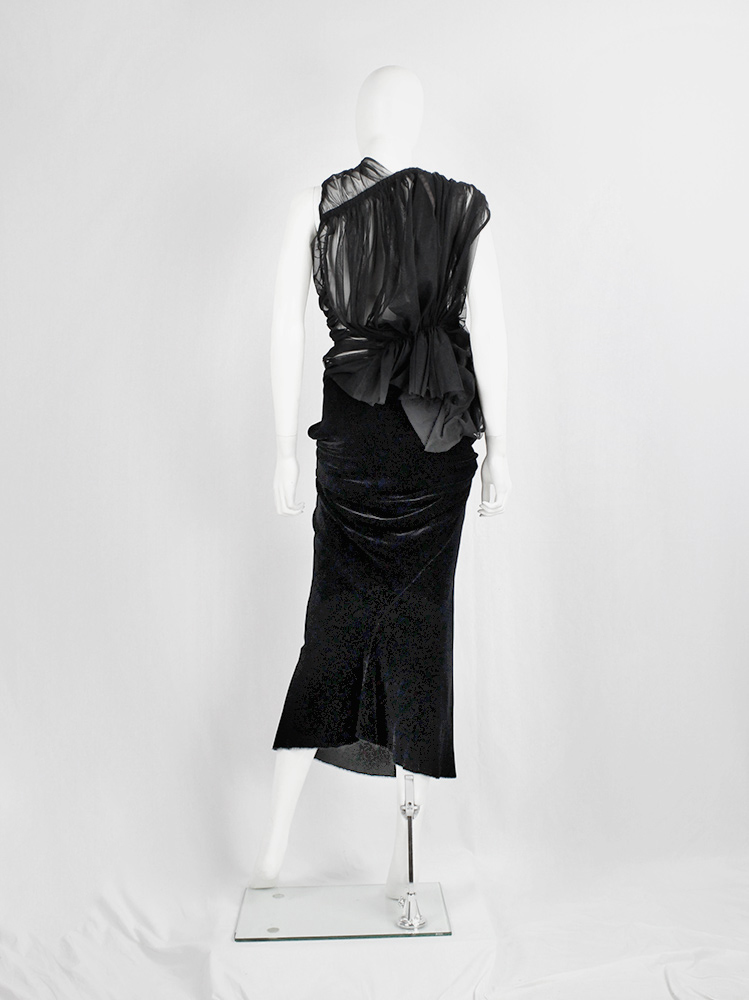 vintage Rick Owens MOOG black velvet draped skirt with front ties fall 2005 (8)