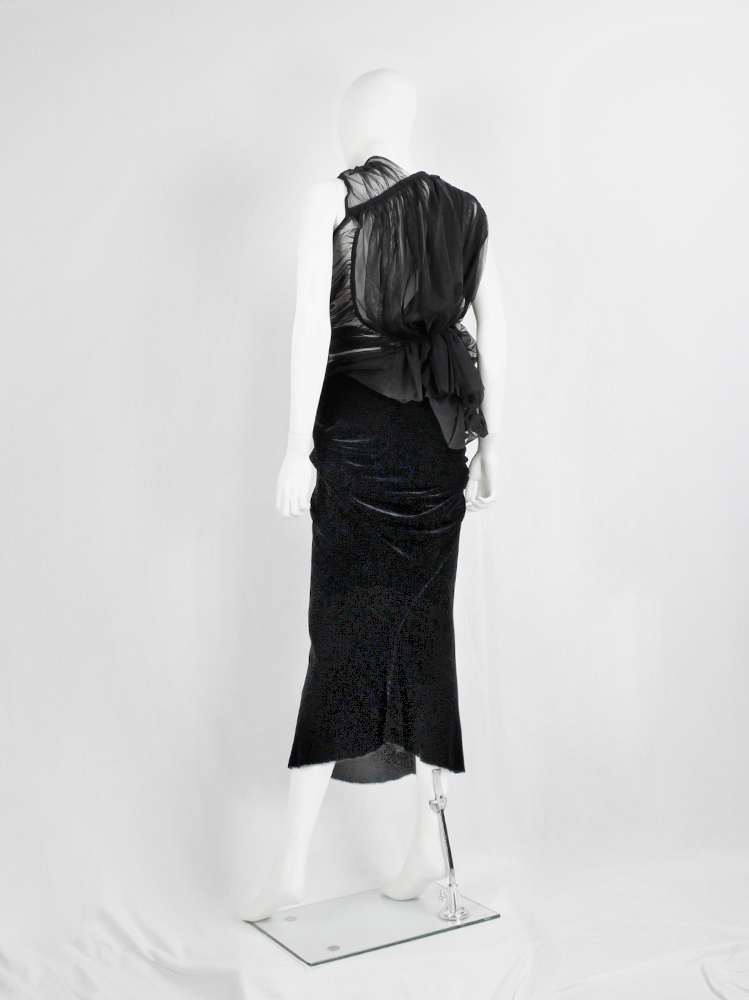 vintage Rick Owens MOOG black velvet draped skirt with front ties fall 2005 (9)