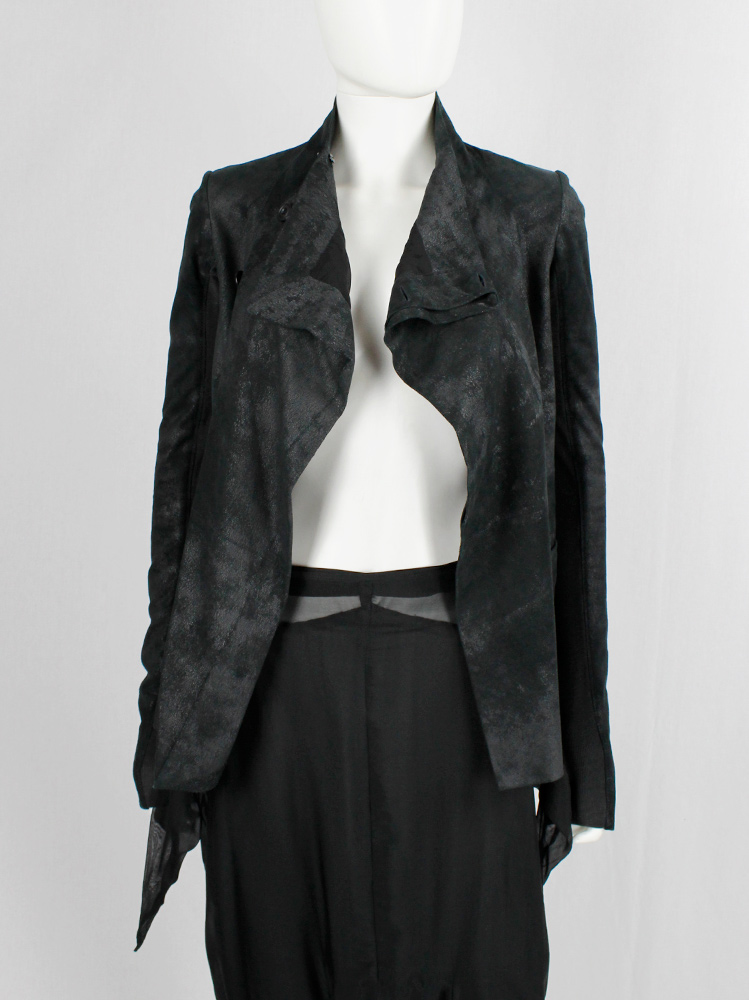 vintage Rick Owens black blistered leather minimalist jacket with standing neckline (11)