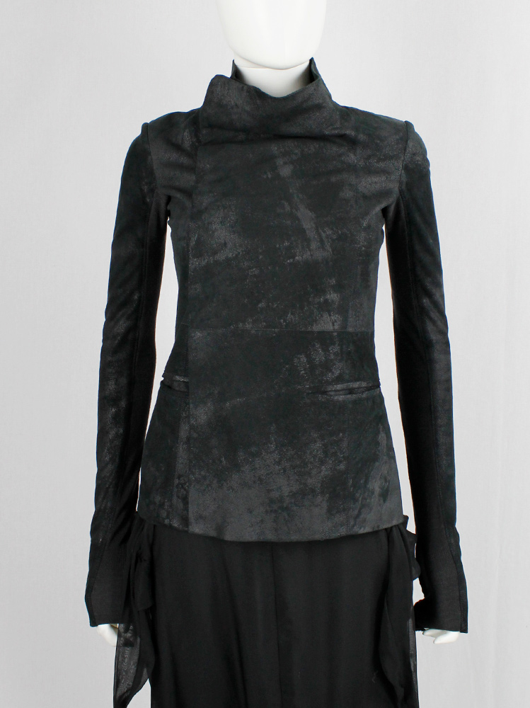 vintage Rick Owens black blistered leather minimalist jacket with standing neckline (12)