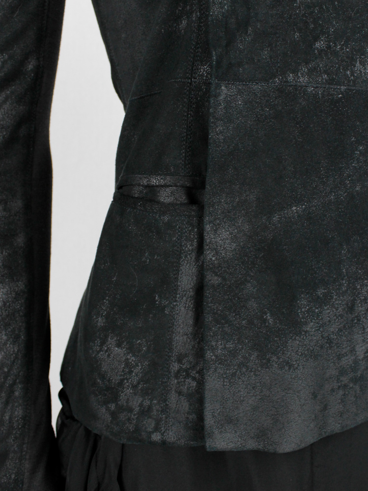 vintage Rick Owens black blistered leather minimalist jacket with standing neckline (14)