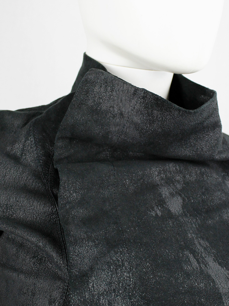 vintage Rick Owens black blistered leather minimalist jacket with standing neckline (15)