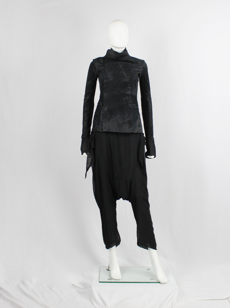 vintage Rick Owens black blistered leather minimalist jacket with standing neckline (2)
