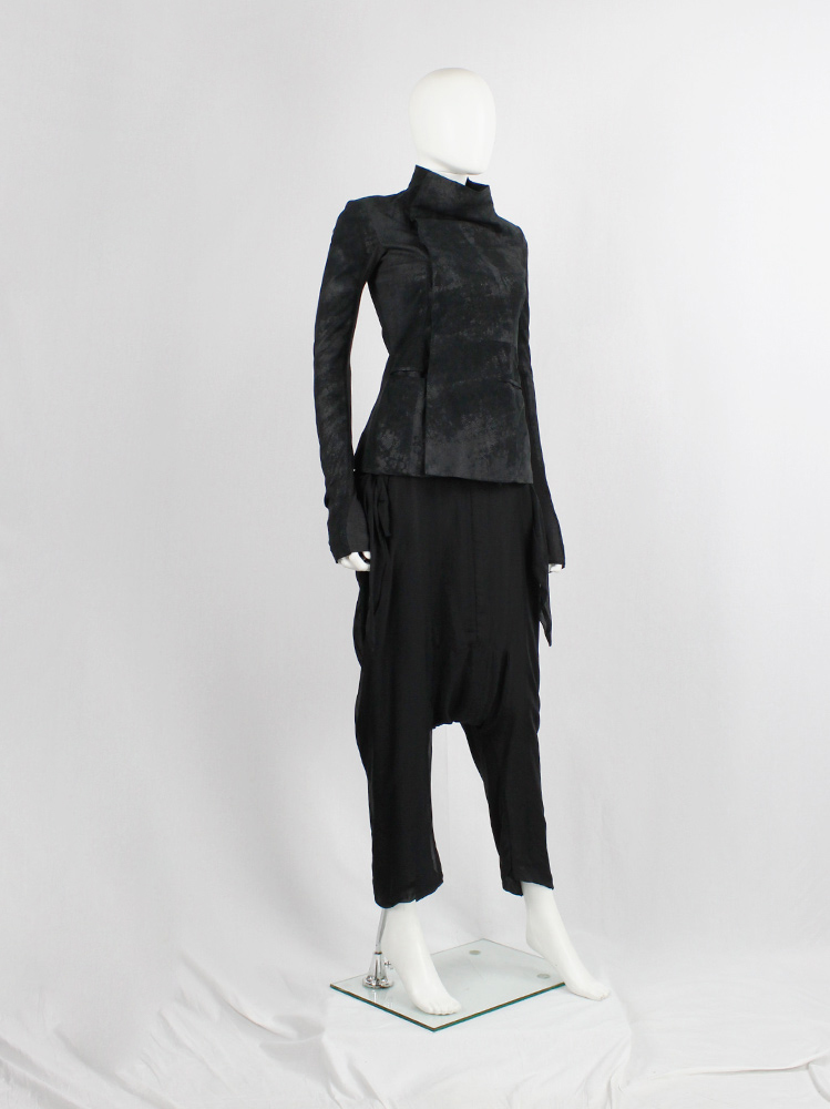 vintage Rick Owens black blistered leather minimalist jacket with standing neckline (3)