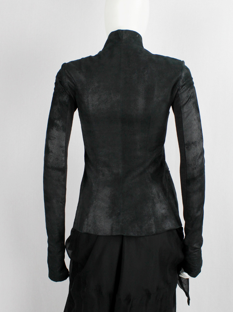 vintage Rick Owens black blistered leather minimalist jacket with standing neckline (5)
