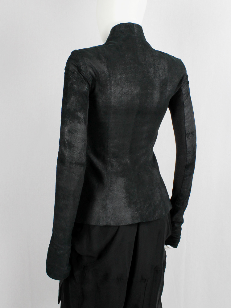 vintage Rick Owens black blistered leather minimalist jacket with standing neckline (6)