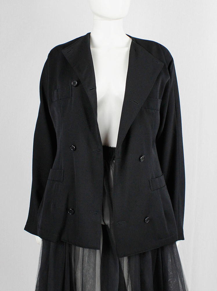 vintage Y’s Yohji Yamamoto black double breasted coat with four pockets 1980s 70s (1)