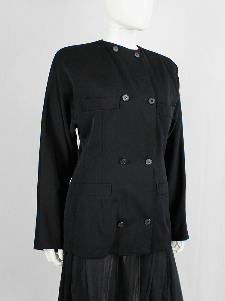 vintage Y’s Yohji Yamamoto black double breasted coat with four pockets 1980s 70s (3)