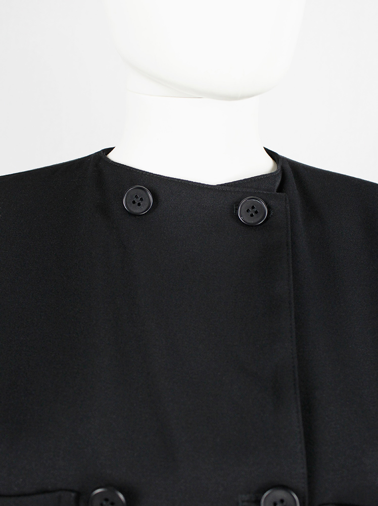 vintage Y’s Yohji Yamamoto black double breasted coat with four pockets 1980s 70s (4)