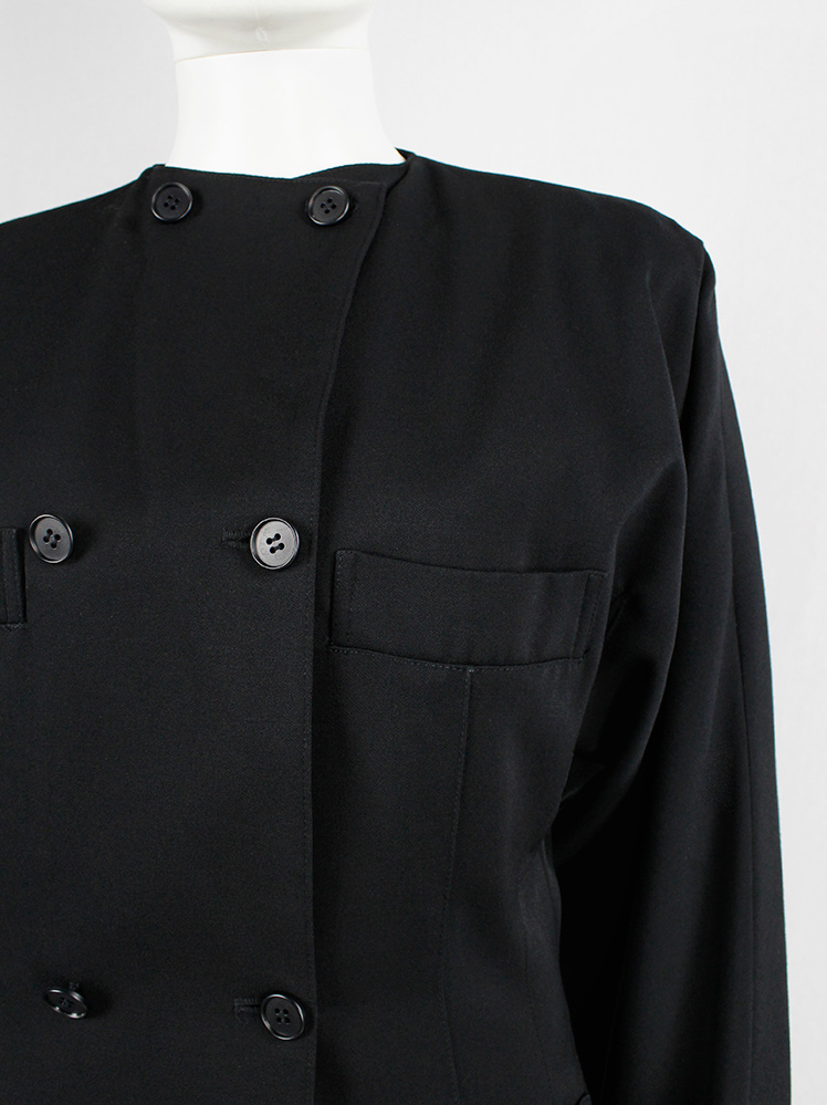 vintage Y’s Yohji Yamamoto black double breasted coat with four pockets 1980s 70s (5)