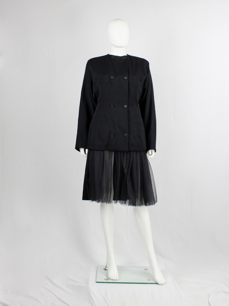 vintage Y’s Yohji Yamamoto black double breasted coat with four pockets 1980s 70s (6)