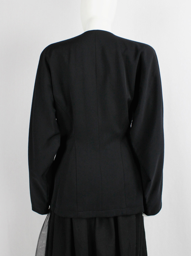 vintage Y’s Yohji Yamamoto black double breasted coat with four pockets 1980s 70s (9)