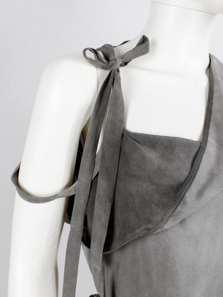 vintage af Vandevorst grey marbled dress with draped neck neckline and double shoulder straps (4)