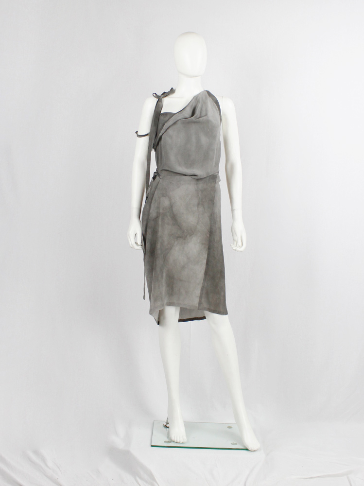 vintage af Vandevorst grey marbled dress with draped neck neckline and double shoulder straps (6)