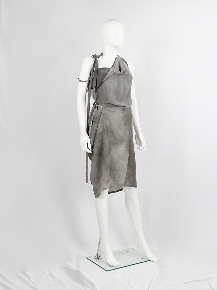 vintage af Vandevorst grey marbled dress with draped neck neckline and double shoulder straps (7)