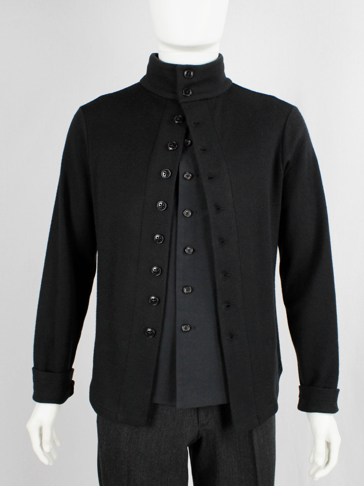 vintage mens Ann Demeulemeester black button up jumper with fencing-style bodice fall 2009 (3)
