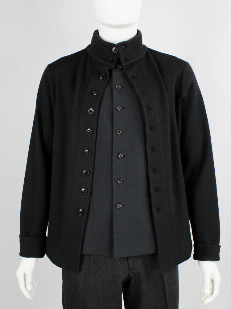 vintage mens Ann Demeulemeester black button up jumper with fencing-style bodice fall 2009 (5)