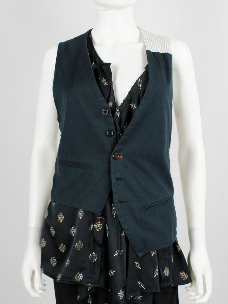 Ann Demeulemeester dark blue asymmetric waistcoat with white pinstripe back and straps spring 2005 (10)