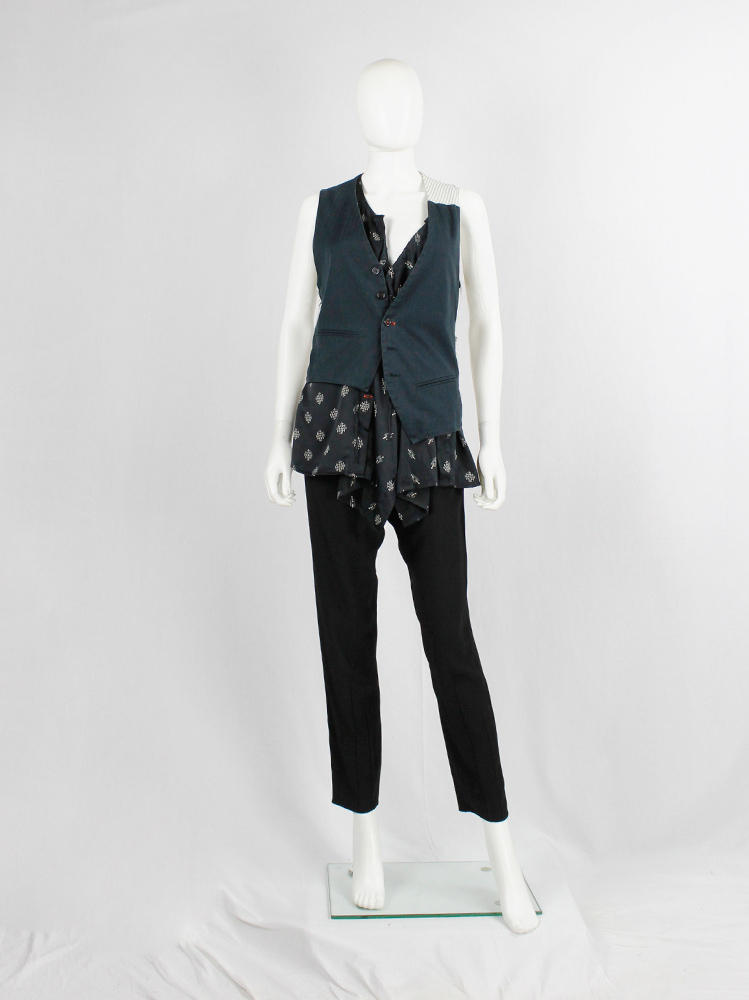 Ann Demeulemeester dark blue asymmetric waistcoat with white pinstripe back and straps spring 2005 (11)