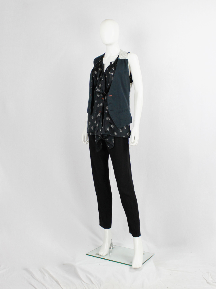 Ann Demeulemeester dark blue asymmetric waistcoat with white pinstripe back and straps spring 2005 (7)