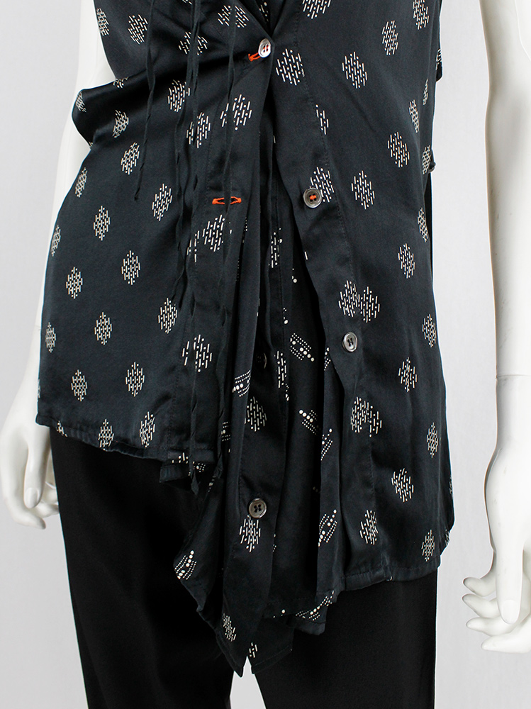 Ann Demeulemeester dark blue top with drawstring front and draped by different buttons spring 2005 (9)