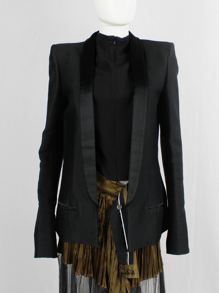 Haider Ackermann black open blazer with minimalist lapels and structured shoulders spring 2012 (4)