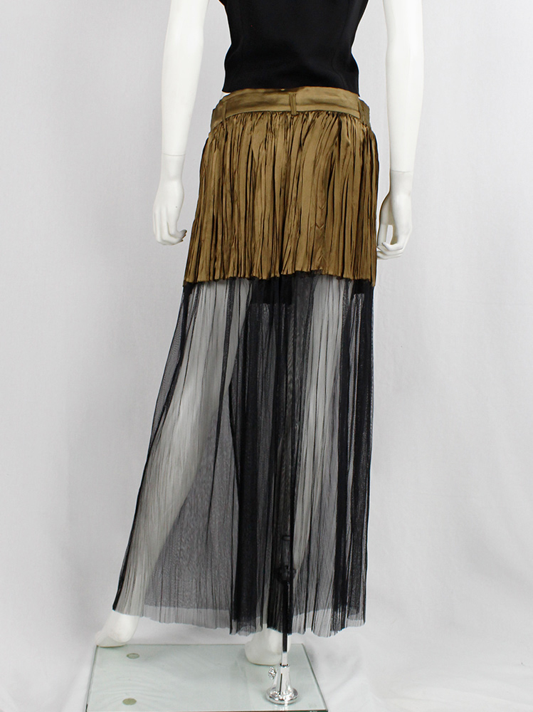 Haider Ackermann khaki pleated skirt fused with a black sheer maxi skirt spring 2014 (10)