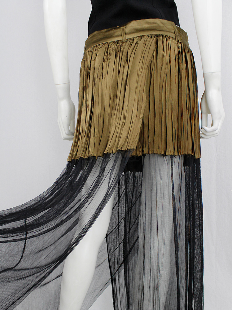 Haider Ackermann khaki pleated skirt fused with a black sheer maxi skirt spring 2014 (11)