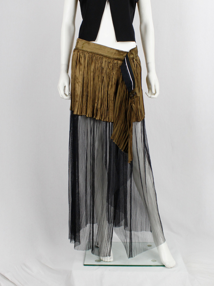 Haider Ackermann khaki pleated skirt fused with a black sheer maxi skirt spring 2014 (13)