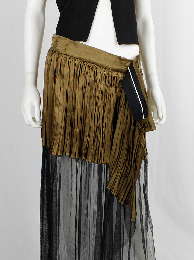 Haider Ackermann khaki pleated skirt fused with a black sheer maxi skirt spring 2014 (14)