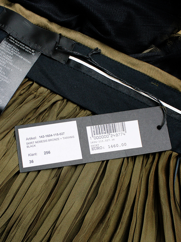 Haider Ackermann khaki pleated skirt fused with a black sheer maxi skirt spring 2014 (18)