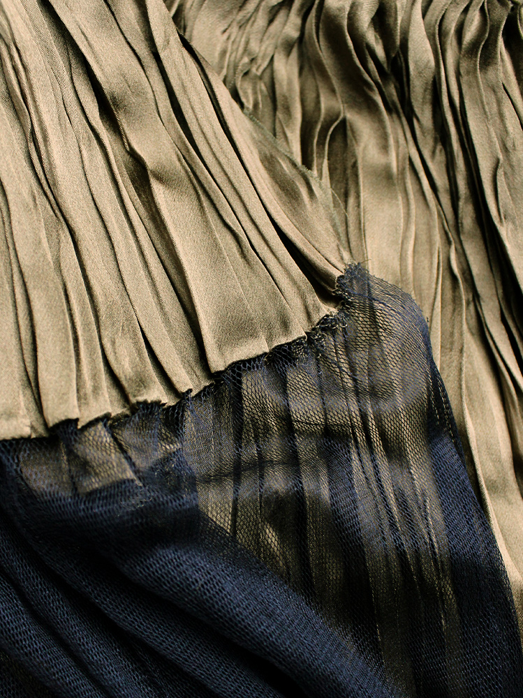 Haider Ackermann khaki pleated skirt fused with a black sheer maxi skirt spring 2014 (19)
