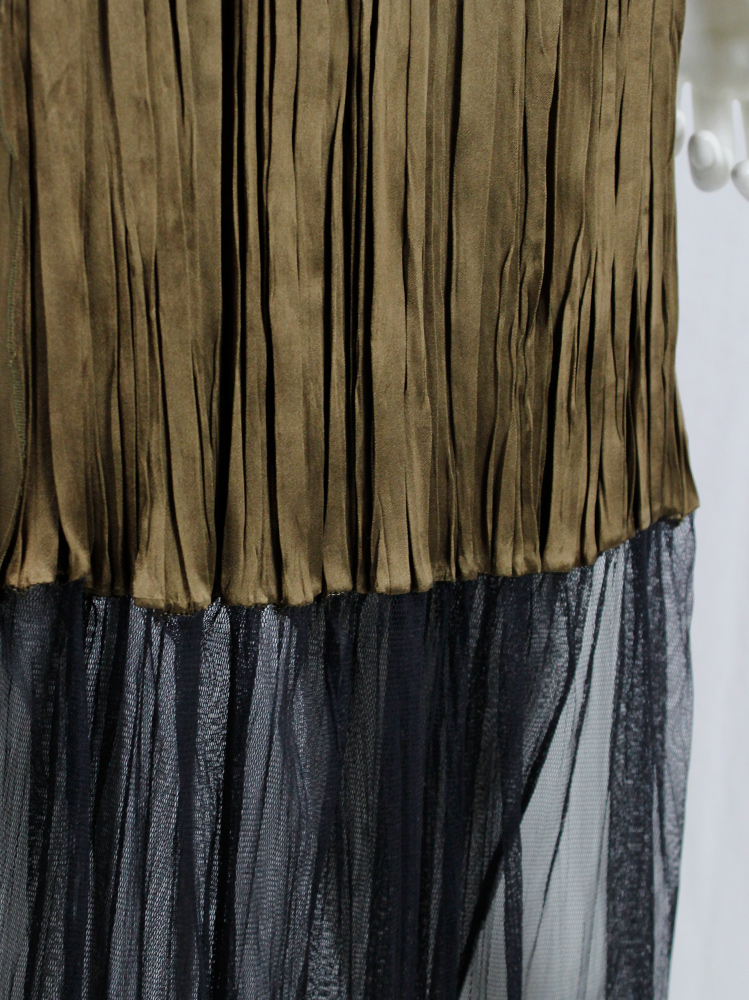Haider Ackermann khaki pleated skirt fused with a black sheer maxi skirt spring 2014 (7)