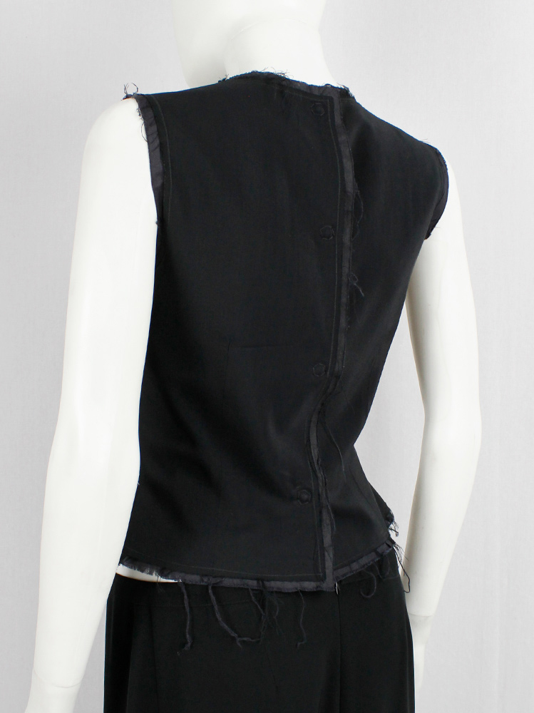 Maison Martin Margiela dark navy frayed top with grey frayed trims and snap buttons on the back fall 1992 (12)