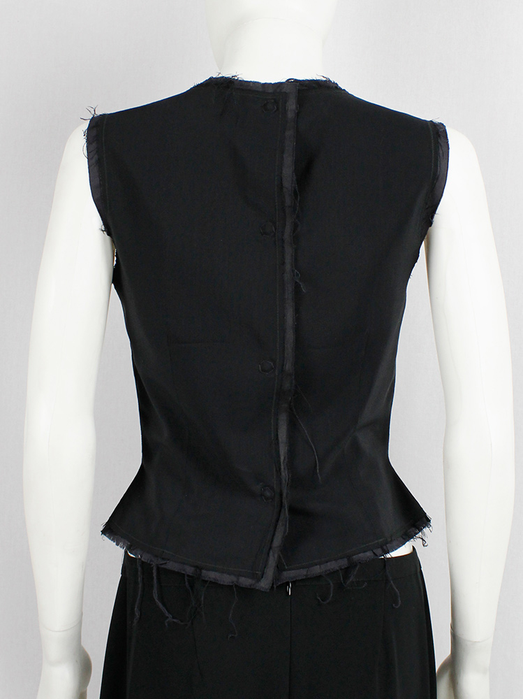 Maison Martin Margiela dark navy frayed top with grey frayed trims and snap buttons on the back fall 1992 (13)
