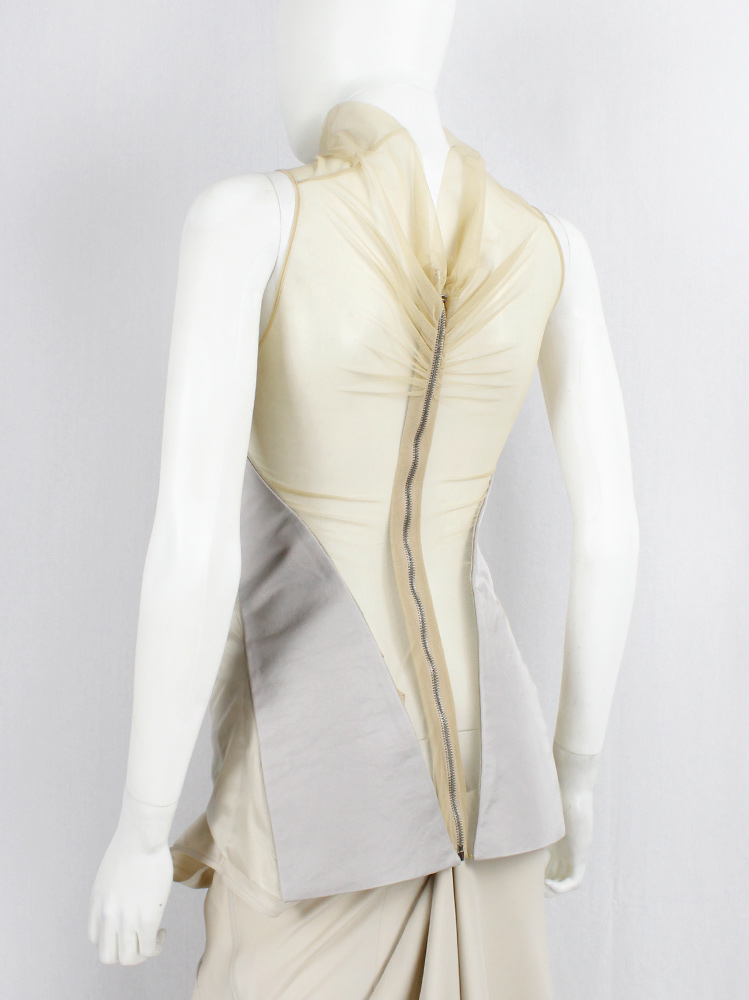 Rick Owens ISLAND beige top with silver contrasting panels and sheer back spring 2013 (1)
