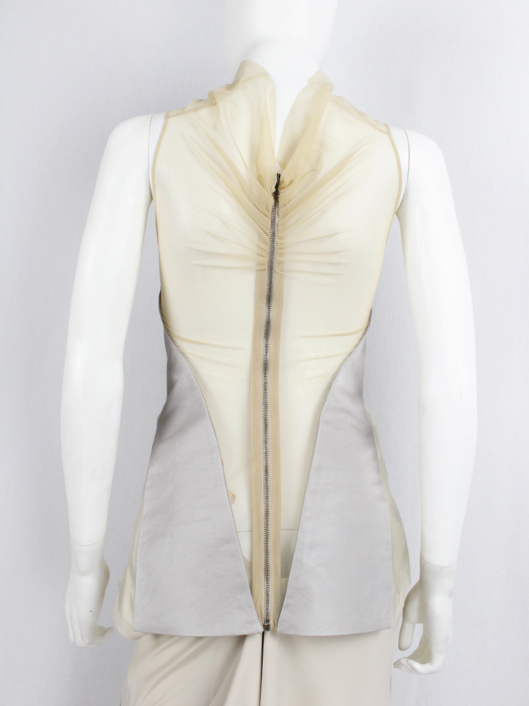 Rick Owens ISLAND beige top with silver contrasting panels and sheer back spring 2013 (3)