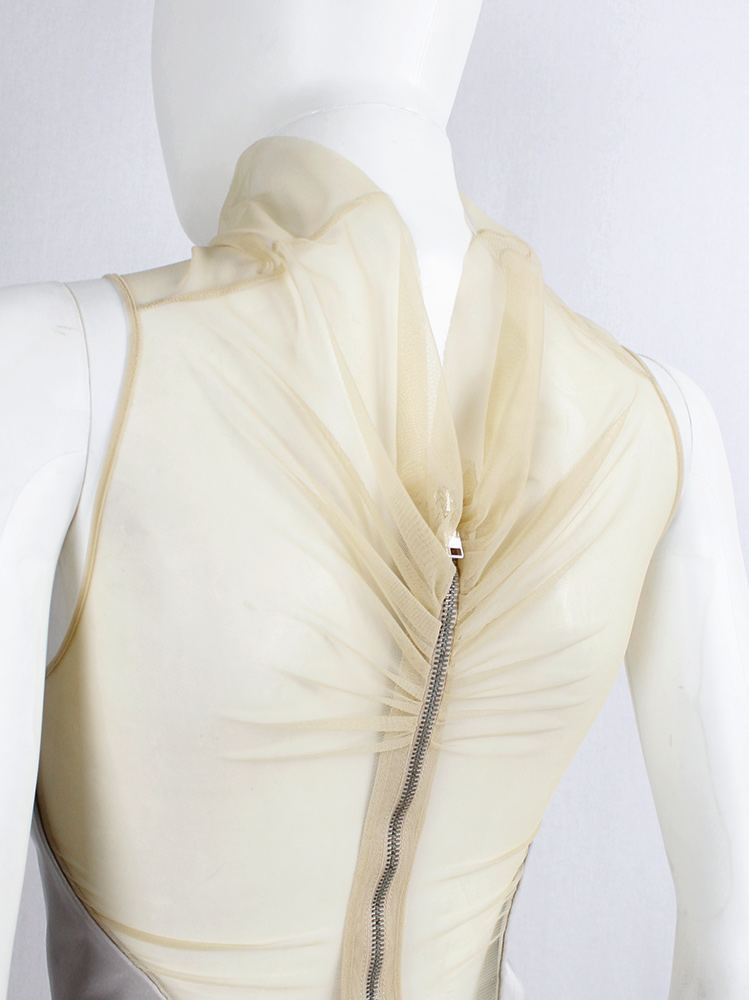 Rick Owens ISLAND beige top with silver contrasting panels and sheer back spring 2013 (5)
