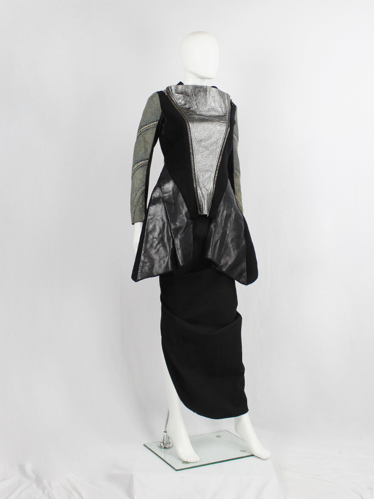 Rick Owens STAG black winged jacket with silver zipped front panel and denim sleeves fall 2008 (11)