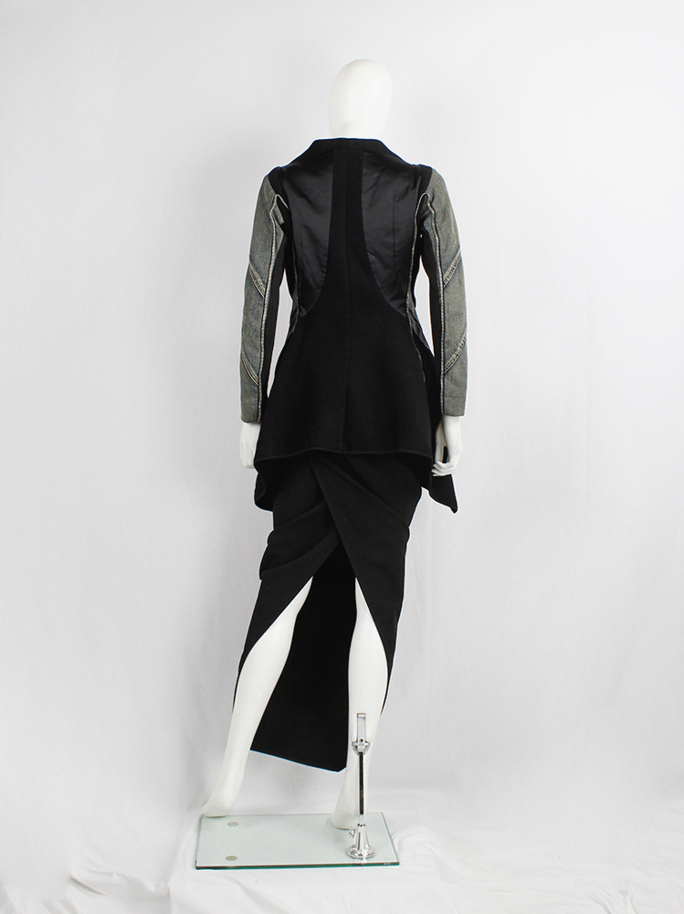 Rick Owens STAG black winged jacket with silver zipped front panel and denim sleeves fall 2008 (12)