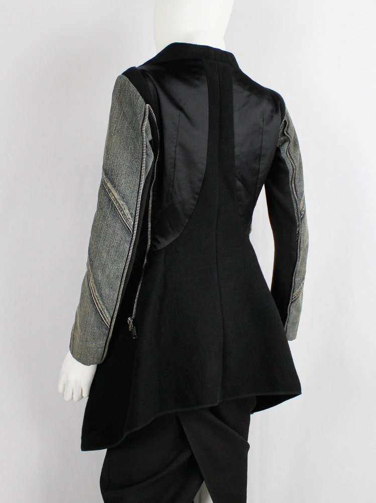 Rick Owens STAG black winged jacket with silver zipped front panel and denim sleeves fall 2008 (14)